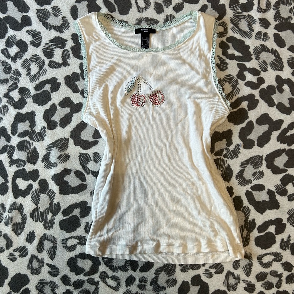 Forever21 cherry rhinestone tank